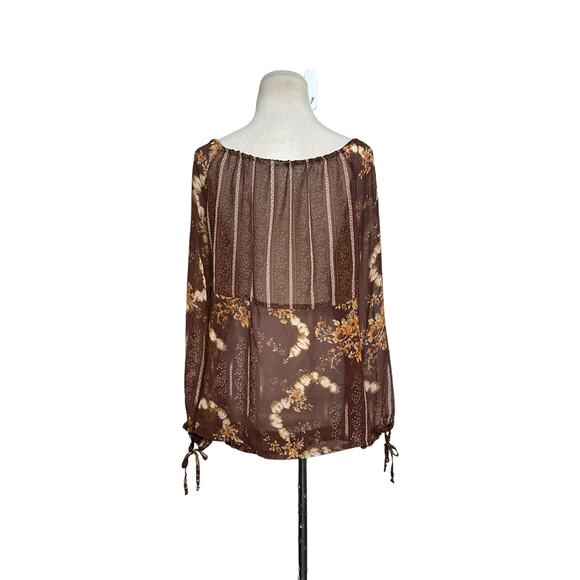 Brown floral long sleeves sheer tunic top Size Large - Picture 5 of 10